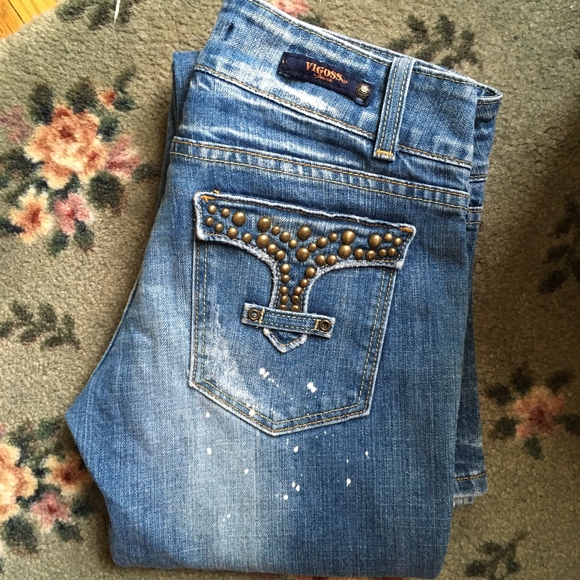 Vigoss Denim - Vigoss Paint Splatter Distressed Bootcut Jeans